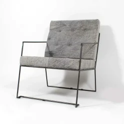 Fauteuil lounge en tissu bleu délavé armature métal