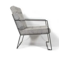 Fauteuil lounge en tissu bleu délavé armature métal