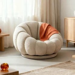 Fauteuil nuage en tissu écru Héléna