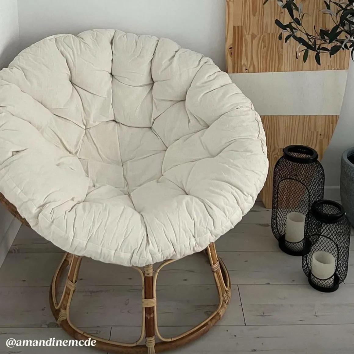 Fauteuil papasan en rotin avec coussin Rattan