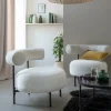 Fauteuil rond en tissu bouclette écru clair Maya