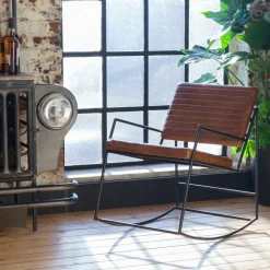 Fauteuil vintage en cuir marron Porto