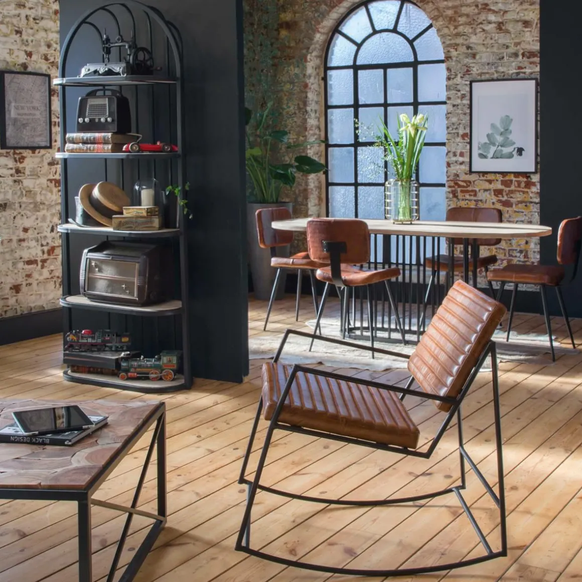 Fauteuil vintage en cuir marron Porto