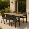 Grande table de jardin en aluminium gris et effet bois Ayden