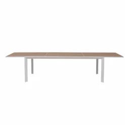Grande table de jardin en aluminium blanc et effet bois Ayden