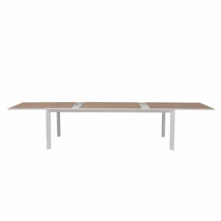 Grande table de jardin en aluminium blanc et effet bois Ayden