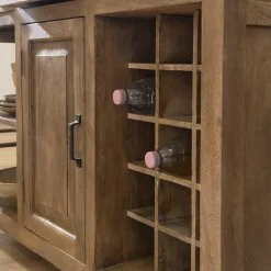 Ilot central en bois de manguier et plateau en marbre Paul