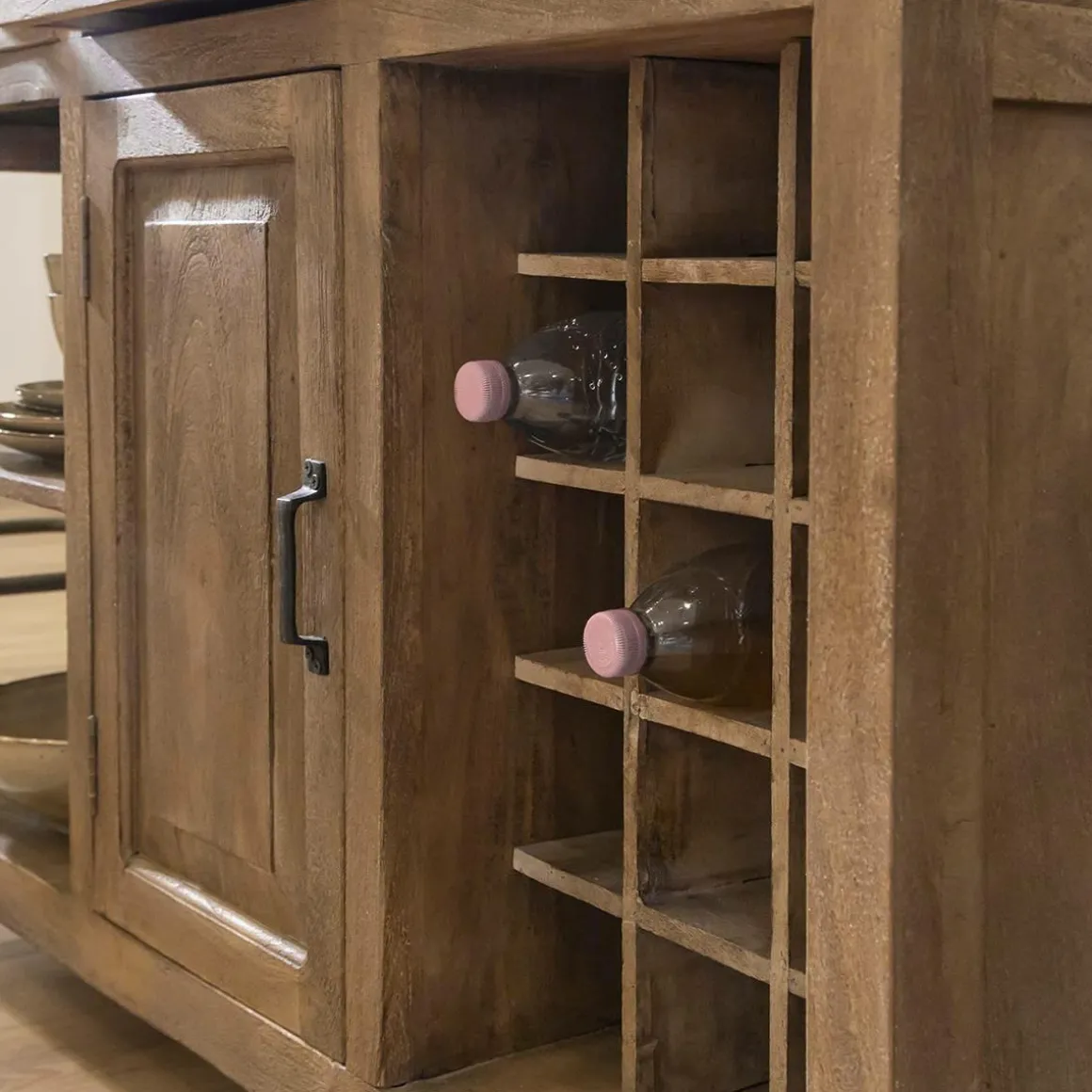 Ilot central en bois de manguier et plateau en marbre Paul