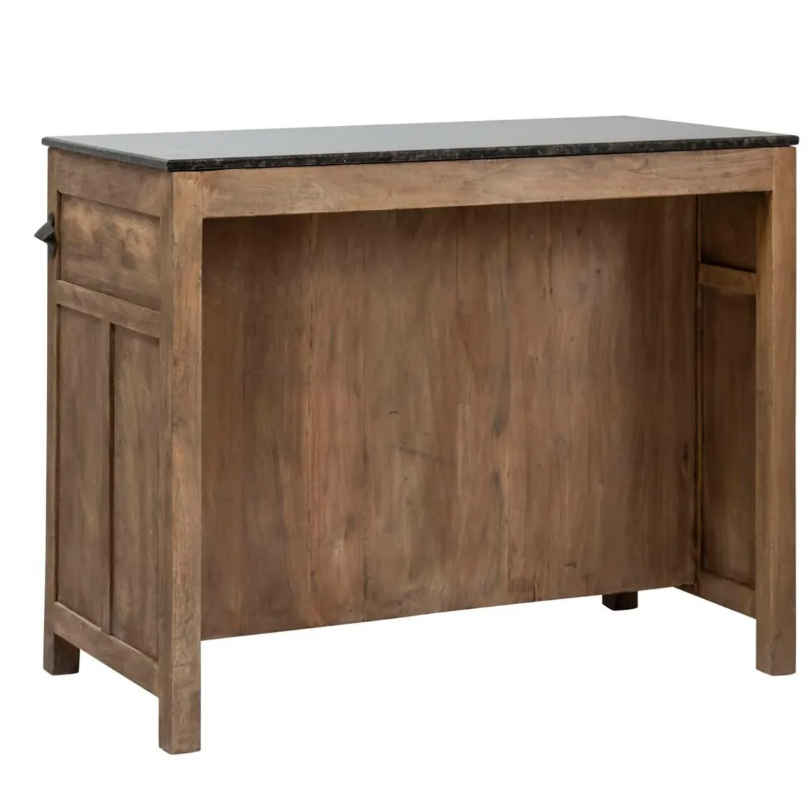 Ilot central en bois de manguier et plateau en marbre Paul