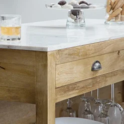 Ilot central en bois de manguier et marbre blanc Louisa