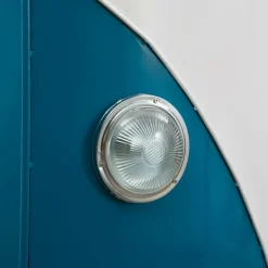 Meuble bar bleu avec plateau en bois de manguier Combi