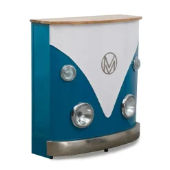 Meuble bar bleu avec plateau en bois de manguier Combi