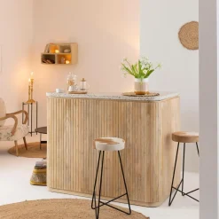 Meuble bar en angle bois de manguier et terrazzo Lou