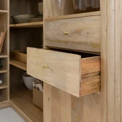 Meuble bar en angle bois de manguier et terrazzo Lou