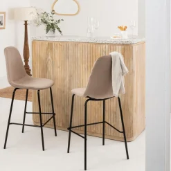 Meuble bar en angle bois de manguier et terrazzo Lou