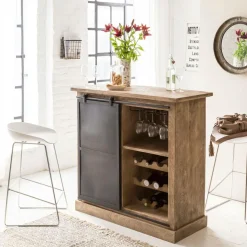 Meuble bar en bois de manguier brossé et métal Helsinki