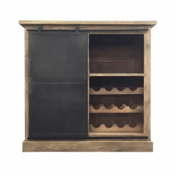 Meuble bar en bois de manguier brossé et métal Helsinki