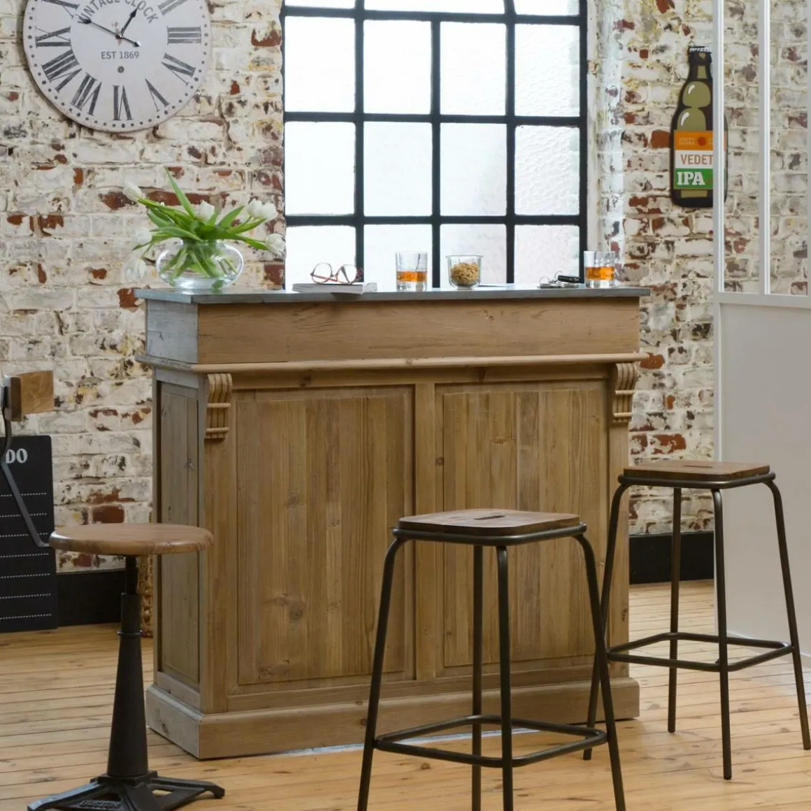 Meuble bar en bois recyclé 120cm Garance