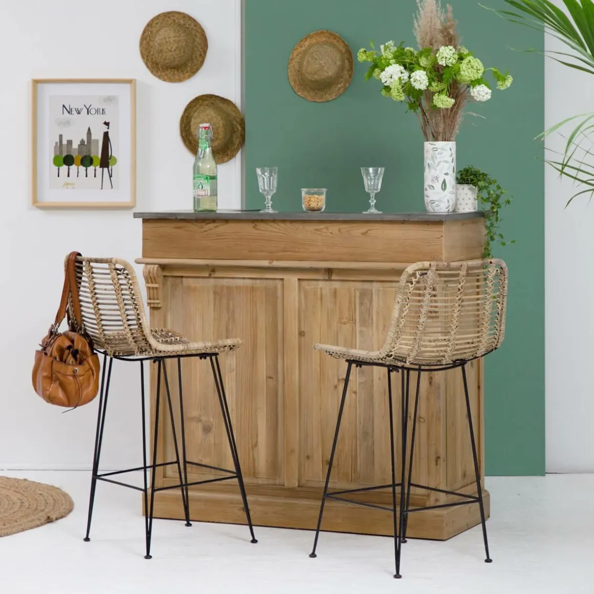 Meuble bar en bois recyclé 120cm Garance