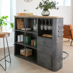 Meuble bar en métal et bois de manguier Locker