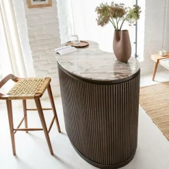 Meuble bar haricot en marbre et métal Orlando