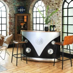 Meuble bar noir avec plateau en bois de manguier Combi