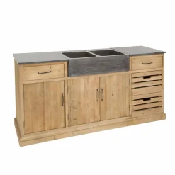Meuble bas de cuisine en bois recyclé et pierre bleue Romain