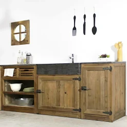 Meuble bas de cuisine évier 2 vasques pierre bleue Champêtre