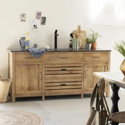 Meuble de cuisine en vieux pin et pierre bleue Champêtre