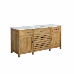 Meuble de cuisine en vieux pin et marbre blanc Epure