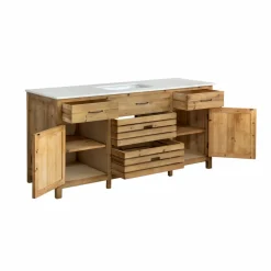 Meuble de cuisine en vieux pin et marbre blanc Epure