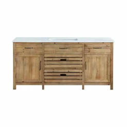 Meuble de cuisine en vieux pin et marbre blanc Epure