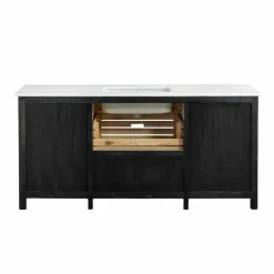 Meuble de cuisine en vieux pin et marbre blanc Epure