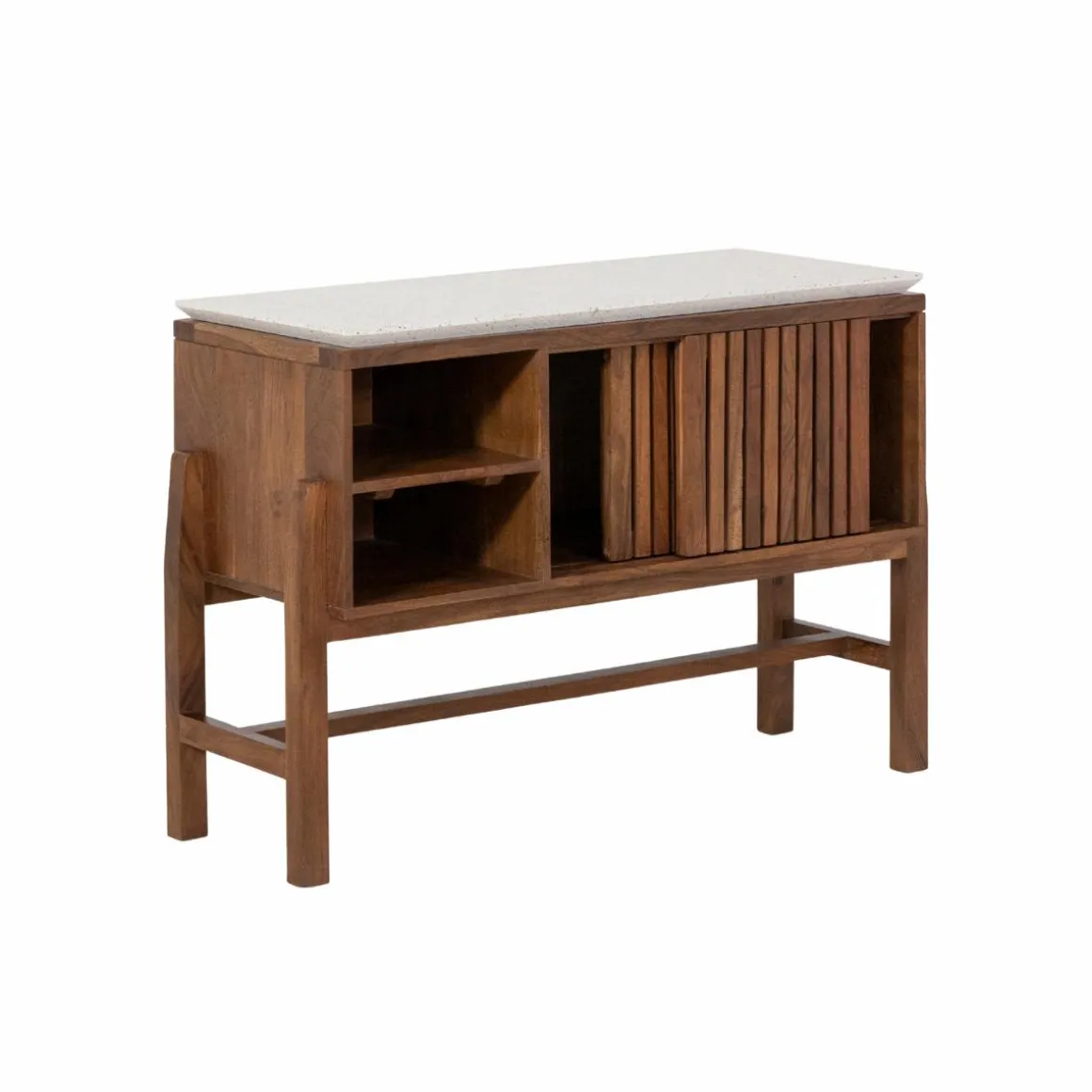 Meuble sous vasque 2 portes en bois d'acacia et terrazzo Kaelis