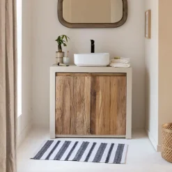 Meuble sous vasque 2 portes en bois effet béton et bois recyclé Dalva