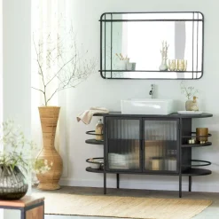 Meuble sous vasque arrondi en métal et verre strié Elizabeth