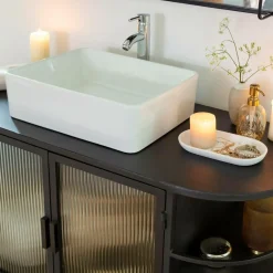 Meuble sous vasque arrondi en métal et verre strié Elizabeth