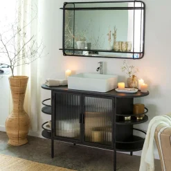 Meuble sous vasque arrondi en métal et verre strié Elizabeth