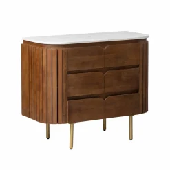 Meuble sous vasque en bois de manguier et marbre Sienne