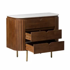 Meuble sous vasque en bois de manguier et marbre Sienne