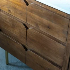 Meuble sous vasque en bois de manguier et marbre Sienne