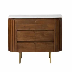 Meuble sous vasque en bois de manguier et marbre Sienne