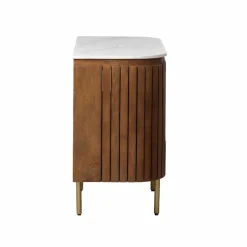 Meuble sous vasque en bois de manguier et marbre Sienne