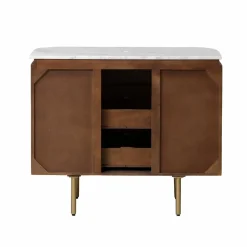 Meuble sous vasque en bois de manguier et marbre Sienne