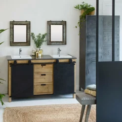 Meuble sous vasque en bois recyclé et métal Jade