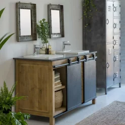 Meuble sous vasque en bois recyclé et métal Jade