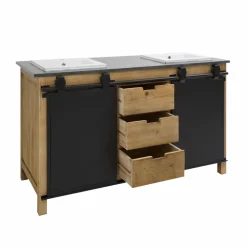 Meuble sous vasque en bois recyclé et métal Jade