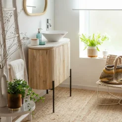 Meuble sous vasque en bois de manguier et terrazzo Lou