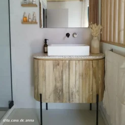 Meuble sous vasque en bois de manguier et terrazzo Lou