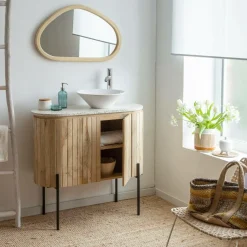 Meuble sous vasque en bois de manguier et terrazzo Lou